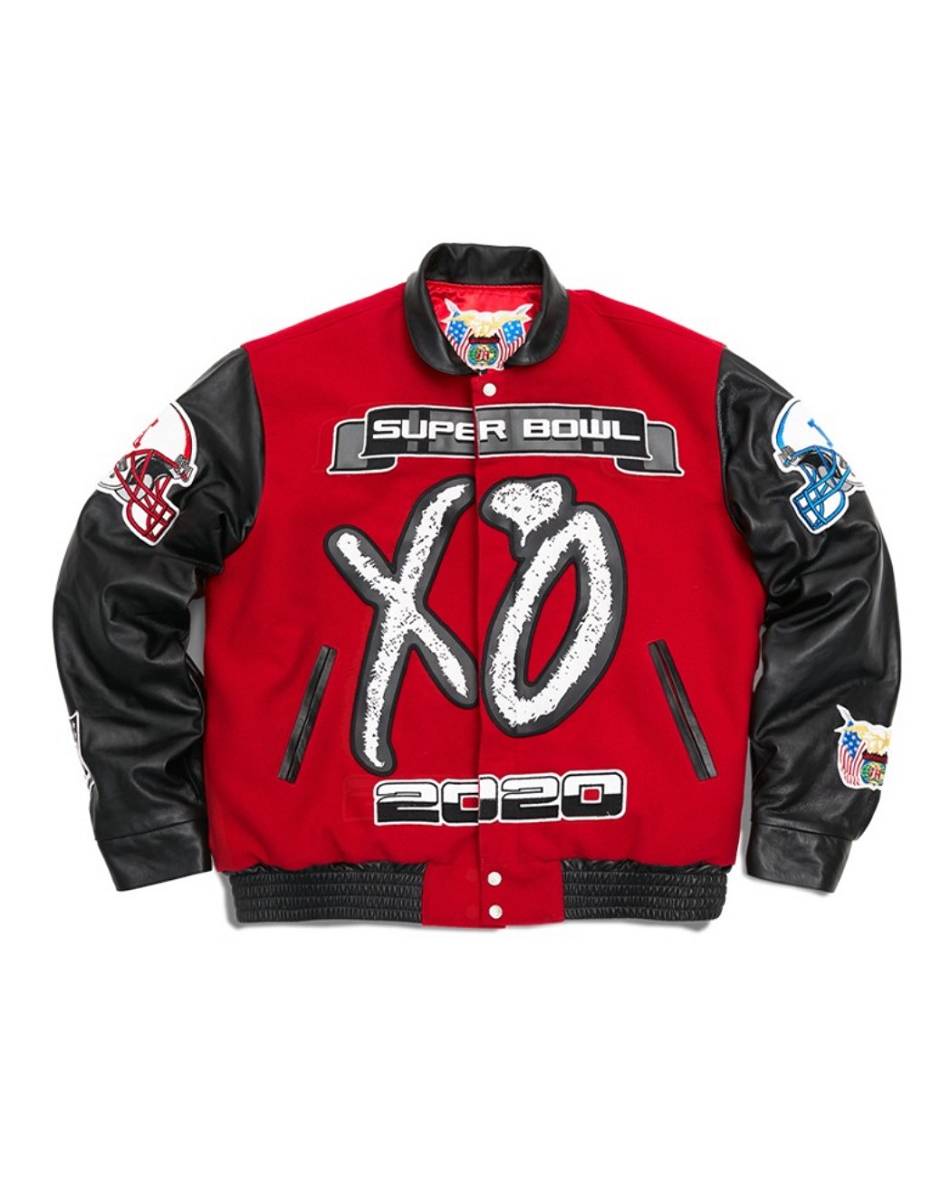 Vlone The-Weeknd Bologna - Warren Lotas XO Super Bowl LV Varsity Jacket  Rapper Collaborano Rosse